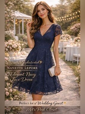 🌸 Nanette Lepore Navy Floral Embroidered Dress • Size 10 🌸